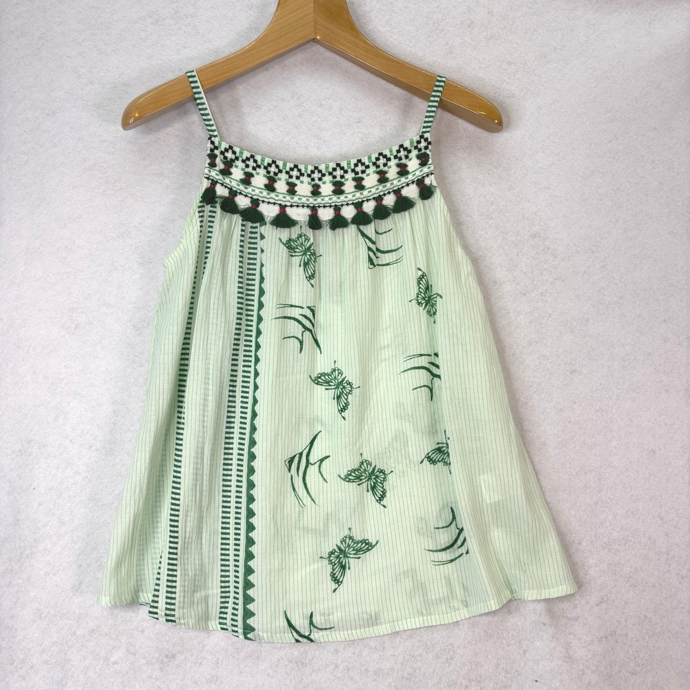 Vineet Bahl‎ Mint Green Embroidered Tassel Animal Print Cami Tank Women M Boho